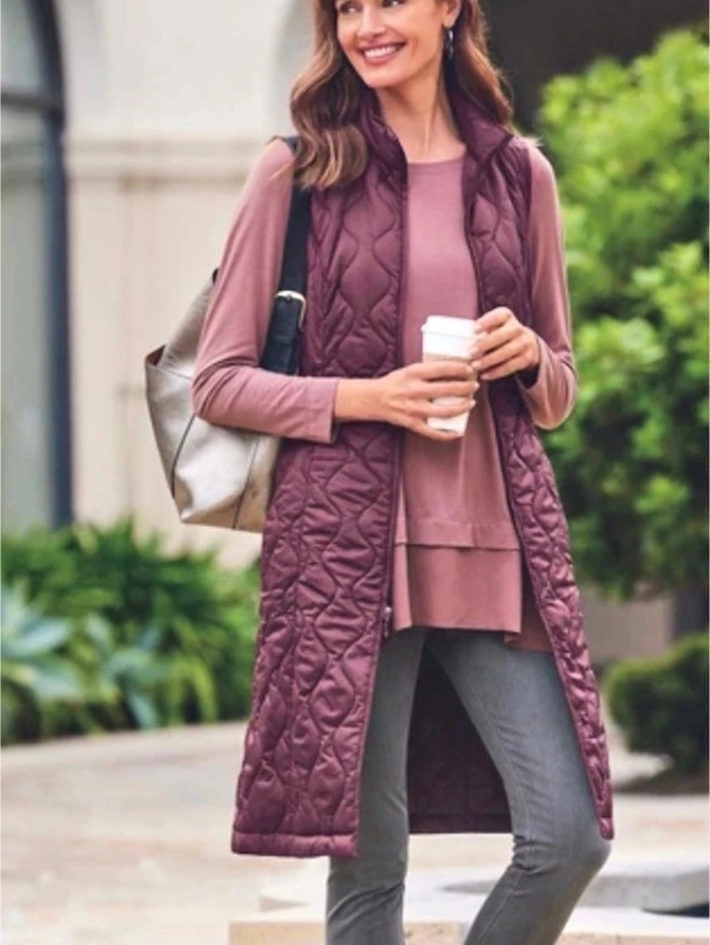 Soft Surroundings Daybreaker Lightweight Long Quilted Vest Aubergine 2XL